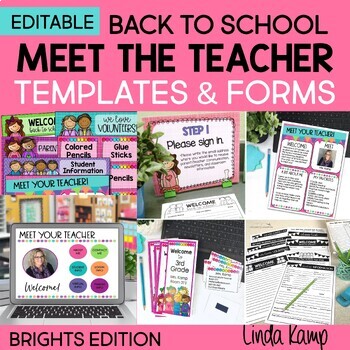 Preview of Meet the Teacher Templates, Editable Parent Forms, Stations & PowerPoint BRIGHTS