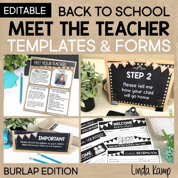 Preview of Meet the Teacher Templates, Editable Parent Forms, Stations & PowerPoint BURLAP