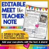 Meet the Teacher / Welcome Note : EDITABLE & Beautiful for