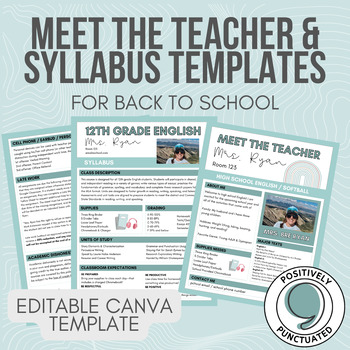 Preview of Meet the Teacher and Syllabus Templates (Canva) for Back to School
