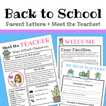Preview of Meet the Teacher with Back to School Parent Welcome Letters! (Cactus Edition)