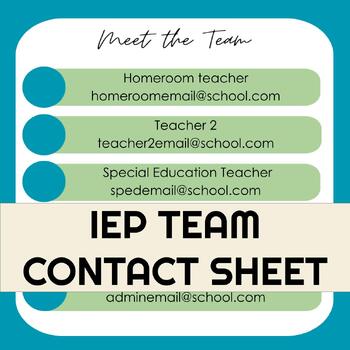 Preview of Meet the Team Contact Sheet (IEP, Specials, Related Service)