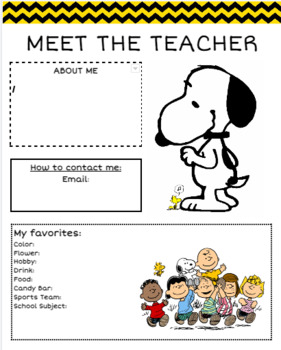 Preview of Meet the teacher -SNOOPY themed blank template