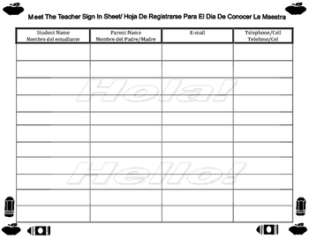 Preview of Meet the teacher sign in sheet English and Spanish