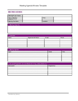 Preview of Meeting Agenda Minutes: Editable and Fillable Template