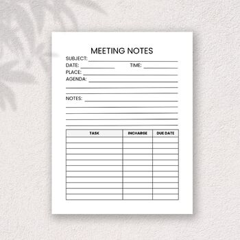 Meeting Agenda Template Printable A4, Meeting Notes, Meeting