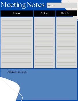 Preview of Meeting Notes Template - Blue and White