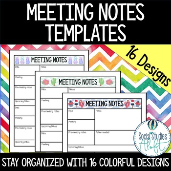 Preview of Meeting Notes Pages for Teachers 16 Colorful Designs