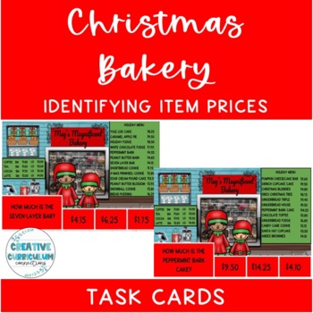 Preview of Meg's Christmas Bakery Functional Math Identifying Prices LVL 1 Task Cards