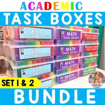 Preview of Mega Academic Task Box Bundle-  2 sets {192 task boxes}