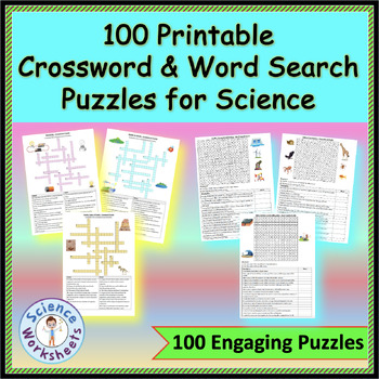 Preview of Mega Bundle: 100 Crossword & Word Search Puzzles for Science (Printables)