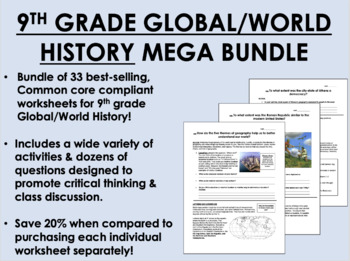 9th grade global world history mega bundle by epic history worksheets
