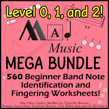 Preview of Mega Bundle! Beginner Band "Mad Music"- Level 0, 1, and 2- 560 total Worksheets!