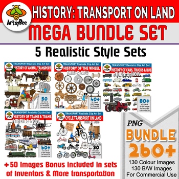 Preview of Mega Bundle Clip art sets - 260 Transport on land Realistic images - Cars Train