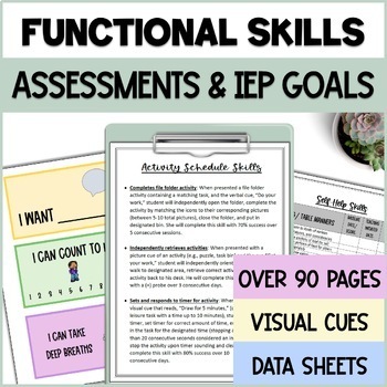 Preview of Bundle Functional Life Skills Assessment Guides, IEP Goals, Data Tracking Sheets