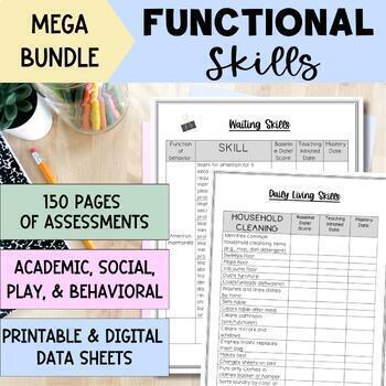 Preview of Bundle Functional Life Skills Assessment Guides - Data Sheets - ABA or Autism