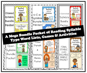 Preview of Mega Bundle Packet of Reading Syllable Type Word Lists  and Games/Activities