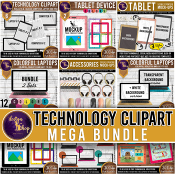 Preview of Mega Bundle Realistic Technology Clipart Laptop Computer Tablet Headphones Mouse