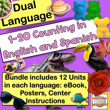 Preview of Mega Dual language bundle Numbers 1-20 números book posters activity