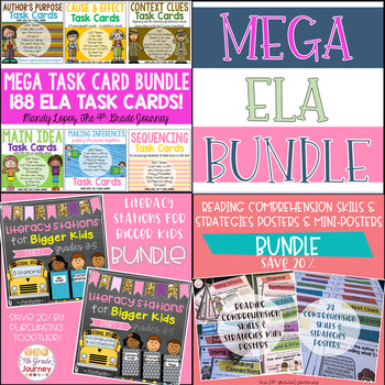 Preview of Mega ELA Bundle | Task Cards | Reading Stations | Reading Comprehension Posters