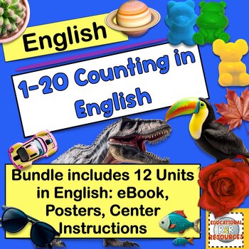 Preview of Mega English bundle Numbers 1-20 Centers, Posters, Ebook, Activity