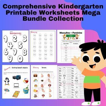 Preview of Mega Kindergarten Practice Worksheet Bundle of English, Math, Science Activities