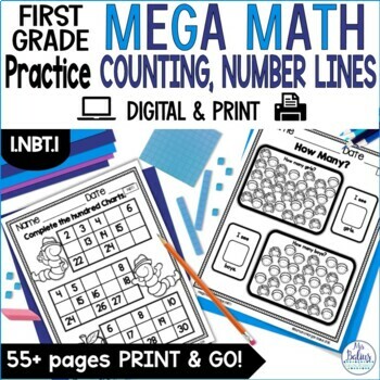 Preview of First Grade Math Worksheet Practice Counting Patterns Number Lines NBT1