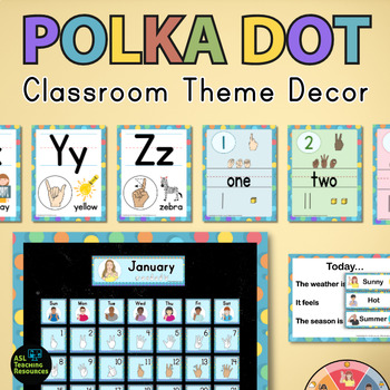 Preview of Mega Polka Dot Classroom Decor Bundle Sign Language Polka Dot Themed Classroom