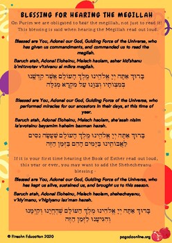Preview of Megillah Blessings Printable - Purim Resource