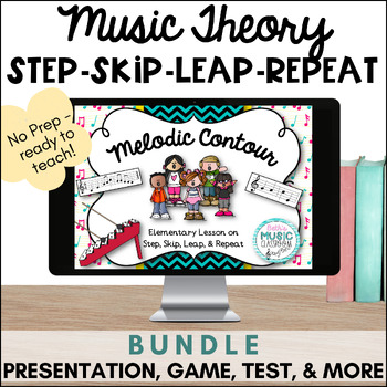 Preview of Melodic Contour, Step, Skip, Leap, & Repeat - Presentation, Game for Intervals