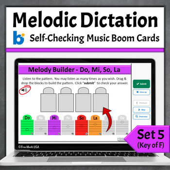 Preview of Online Music Games Melodic Dictation Music Boom Cards Key of F - Do Mi So La