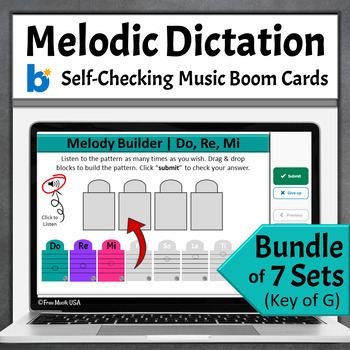 Preview of Online Music Games Melodic Dictation Ear Training Boom Cards Bundle - Key of G