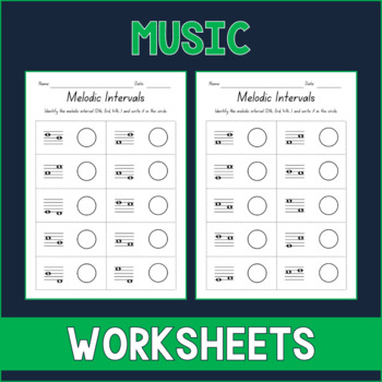 Preview of Melodic Intervals Music Notes Worksheets - Test Prep - Sub Plan - Assessment