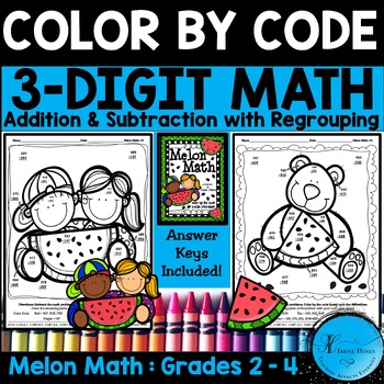 Color By Number Melon Math ~ 3 Digit Addition ...
