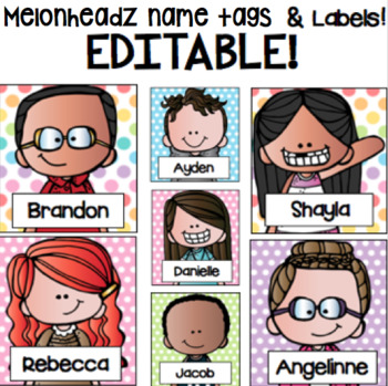 Preview of Melonheadz EDITABLE Name tags and Labels