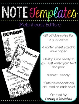 Preview of Editable Note Templates (Kidlettes Edition)