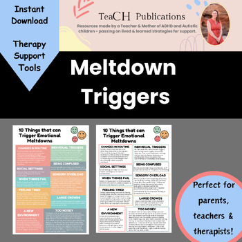 Preview of Meltdown Triggers - Emotional Support for Autism, Anxiety, ADHD, Dyslexia