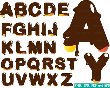 Preview of Melted Chocolate Alphabet clip art dark food Choco Sweet Cake letters print -169