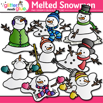 Melted Snowmen Clip Art: Frosty the Snowman Winter Graphics {Glitter ...