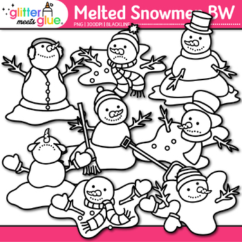 Melted Snowmen Clipart: Frosty the Snowman B&W {Glitter Meets Glue}