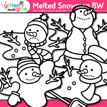 Melted Snowmen Clipart: Frosty the Snowman B&W | TPT