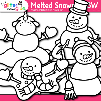 Melted Snowmen Clipart: Frosty the Snowman B&W | TPT