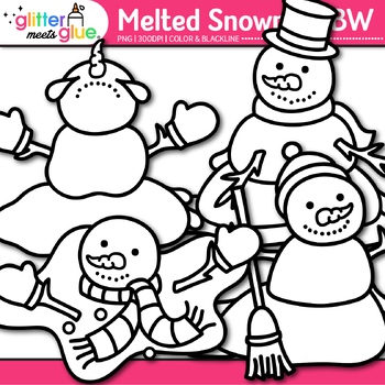 Melted Snowmen Clipart: Melting Frosty the Snowman Clip Art Black ...