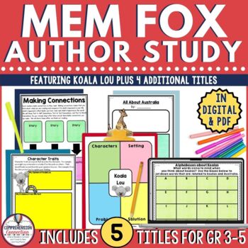 Preview of Mem Fox Author Study in Digital and PDF, Comprehension and Writing Lessons