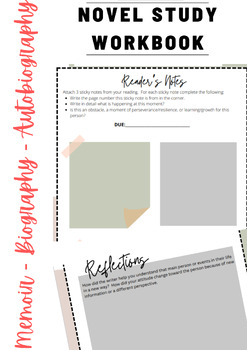 Preview of Memoir - Biography - Autobiography Workbook and Bookmark