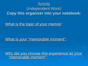 Preview of Memoir Lesson-organize your memoir into sections.