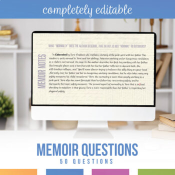 Preview of Memoir Questions Lit Circle - Book Club - Independent Reading Questions