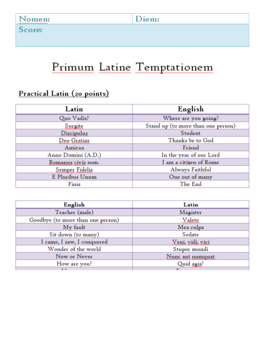 Preview of Memoria Press Prima Latina Final Test Lesson 1 - 25