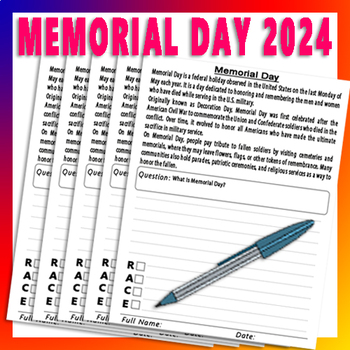 Preview of Memorial Day 2024 RACE Strategy Worksheets,Reading Comprehension Passage