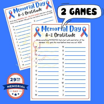 Preview of Memorial Day A-Z Gratitude Word race game Alphabet ABC activity early finishers